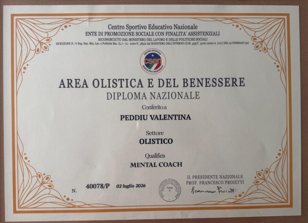 diploma-csen-mental-coach-valentina-peddiu